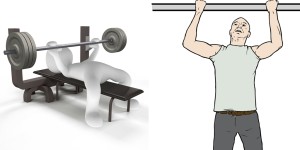 A push exercise (bench press) and a pull exercise (pull-ups)
